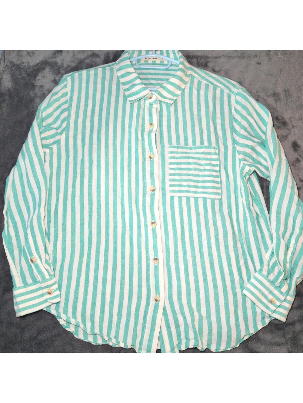 Marine Layer Jane Relaxed Shirt Women’s S Moss Stripe Button Front Cotton